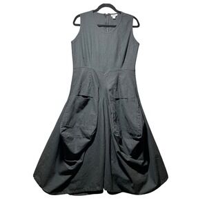 Linen Dress Black Pockets Lagenlook Bubble Hem Avant Garde Small Handmade